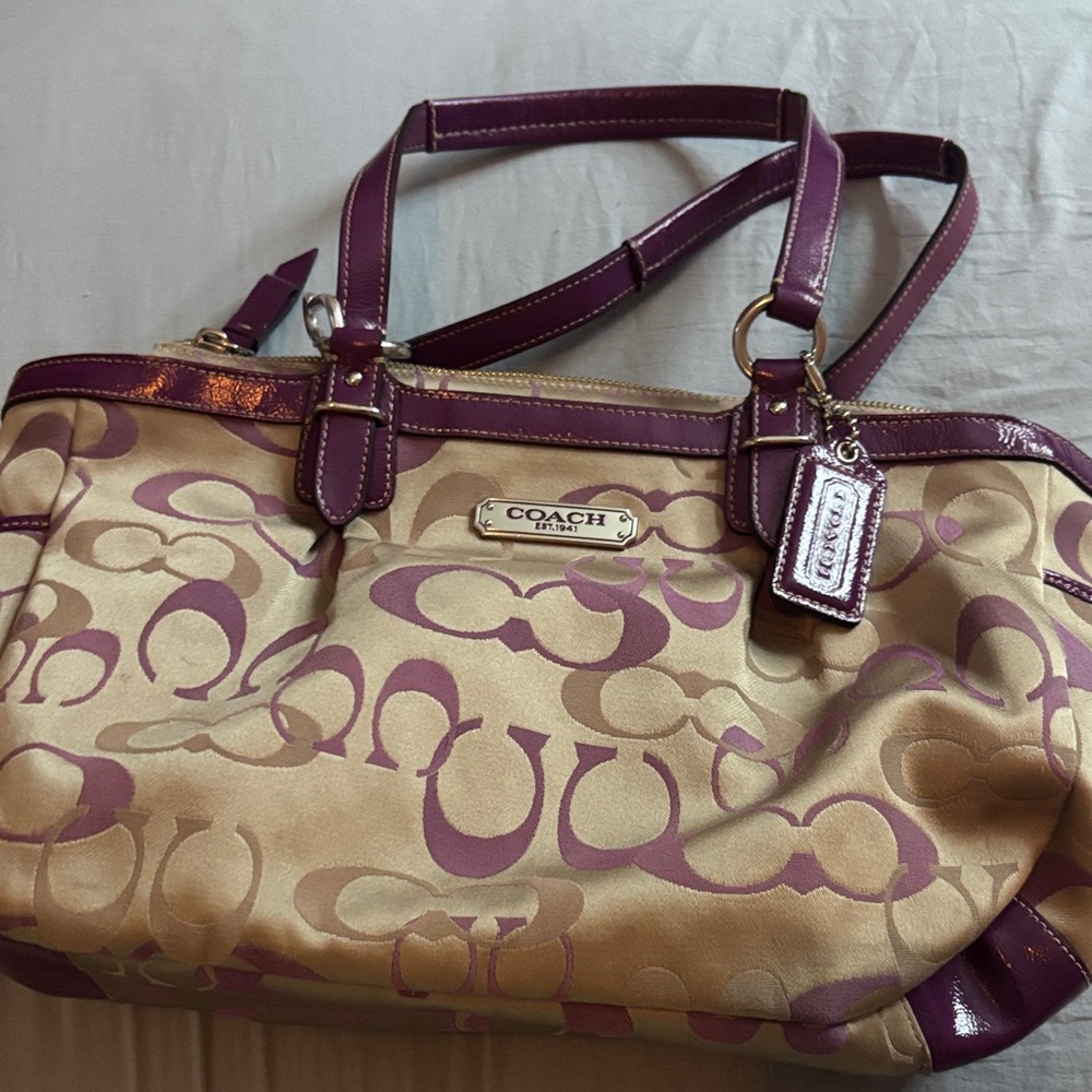 Coach Tan and Purple Shoulder Bag